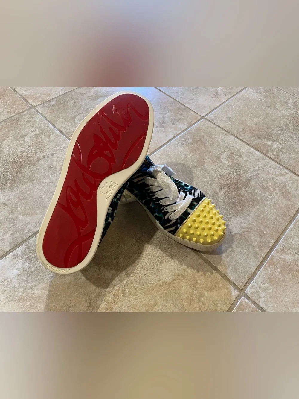 Christian Louboutin Spike Sneakers in Yellow Leopard Print